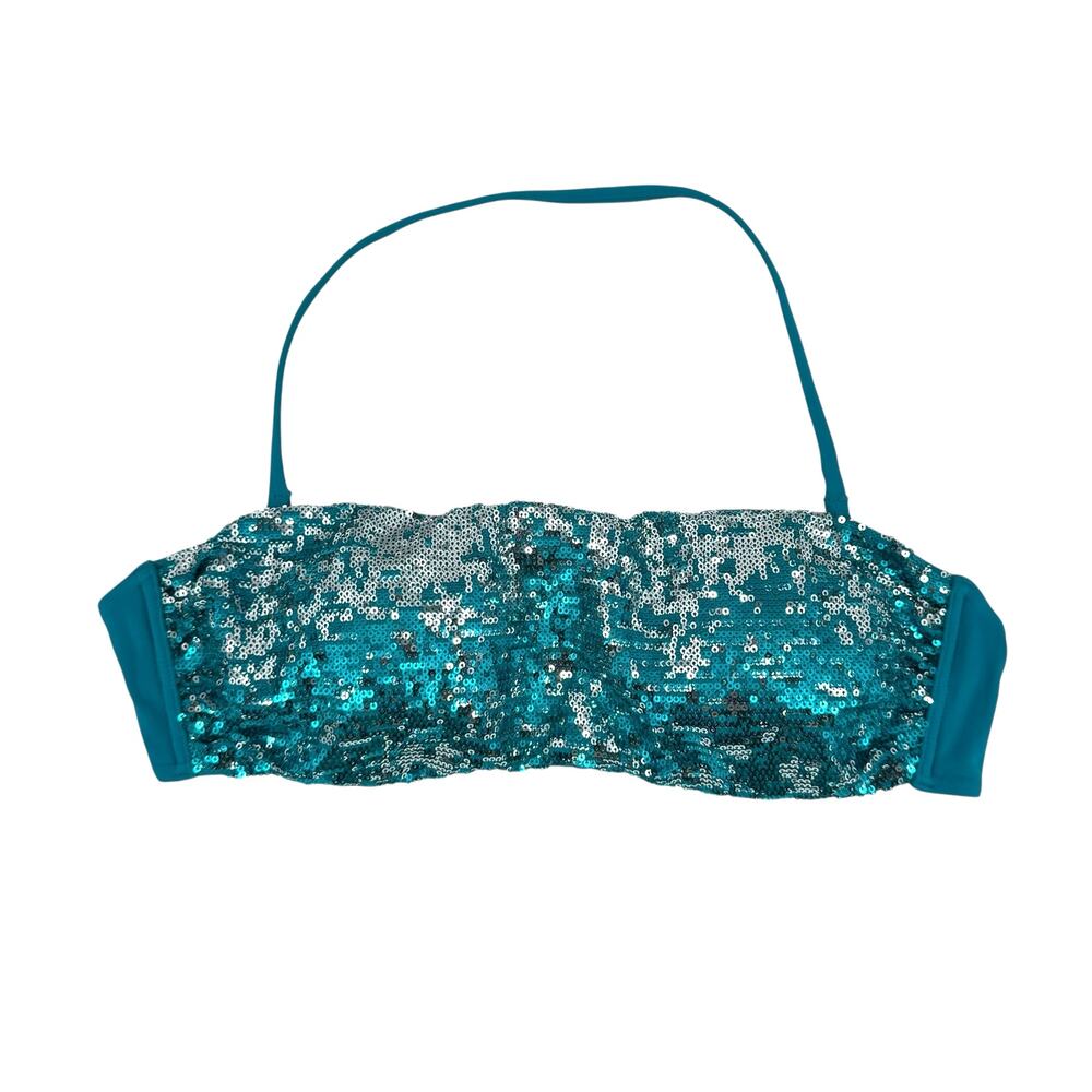Calzedonia Sz 38 Cobey Teal Blue Sequin Bandeau Swimsuit Bikini Top - Picture 4 of 11